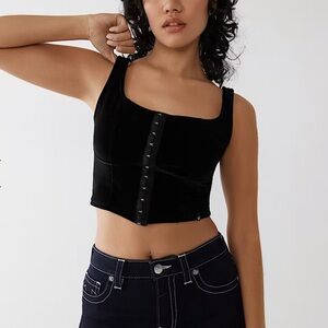 True Religion Women’s Velvet Corset Crop Top Purple Hook Front NWT Size L Club